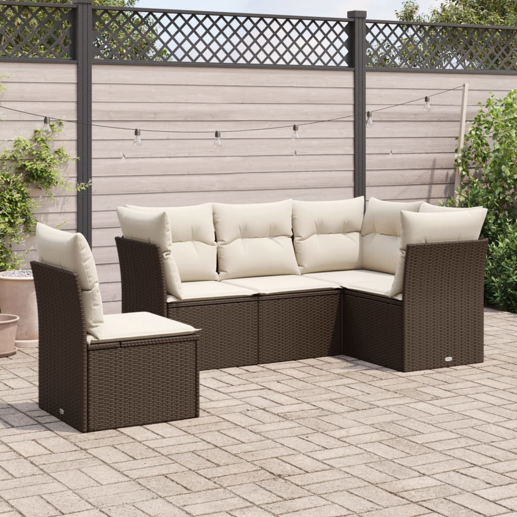 5-delige Loungeset met kussens poly rattan bruin is nu te koop bij PeponiXL, paradijselijk wonen!