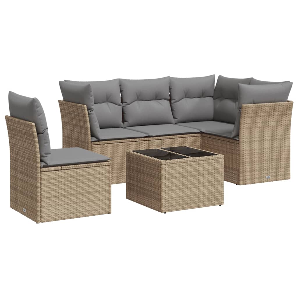 6-delige Loungeset met kussens poly rattan beige is nu te koop bij PeponiXL, paradijselijk wonen!