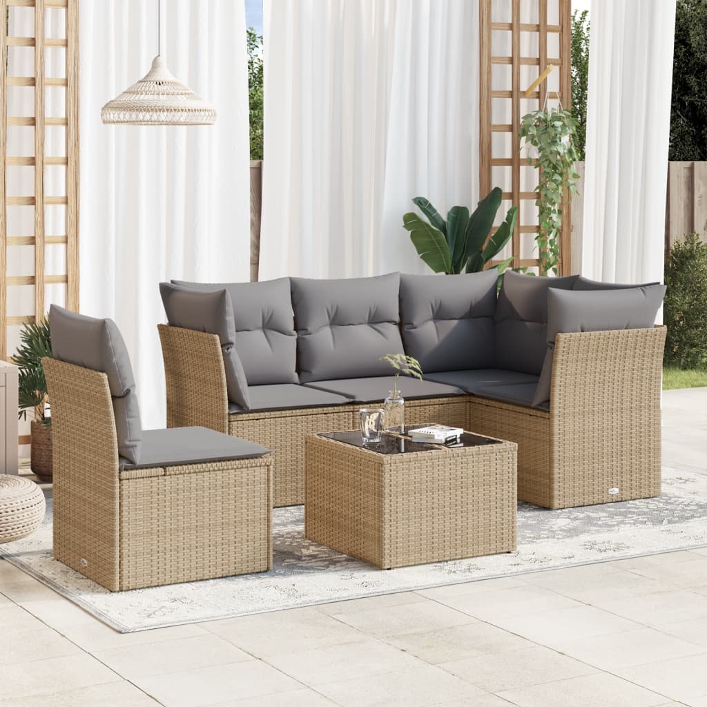 6-delige Loungeset met kussens poly rattan beige is nu te koop bij PeponiXL, paradijselijk wonen!