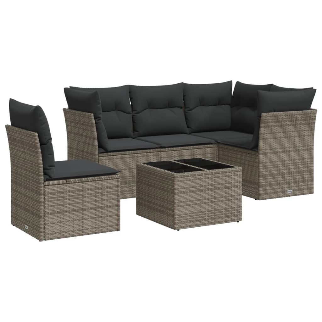 6-delige Loungeset met kussens poly rattan grijs is nu te koop bij PeponiXL, paradijselijk wonen!