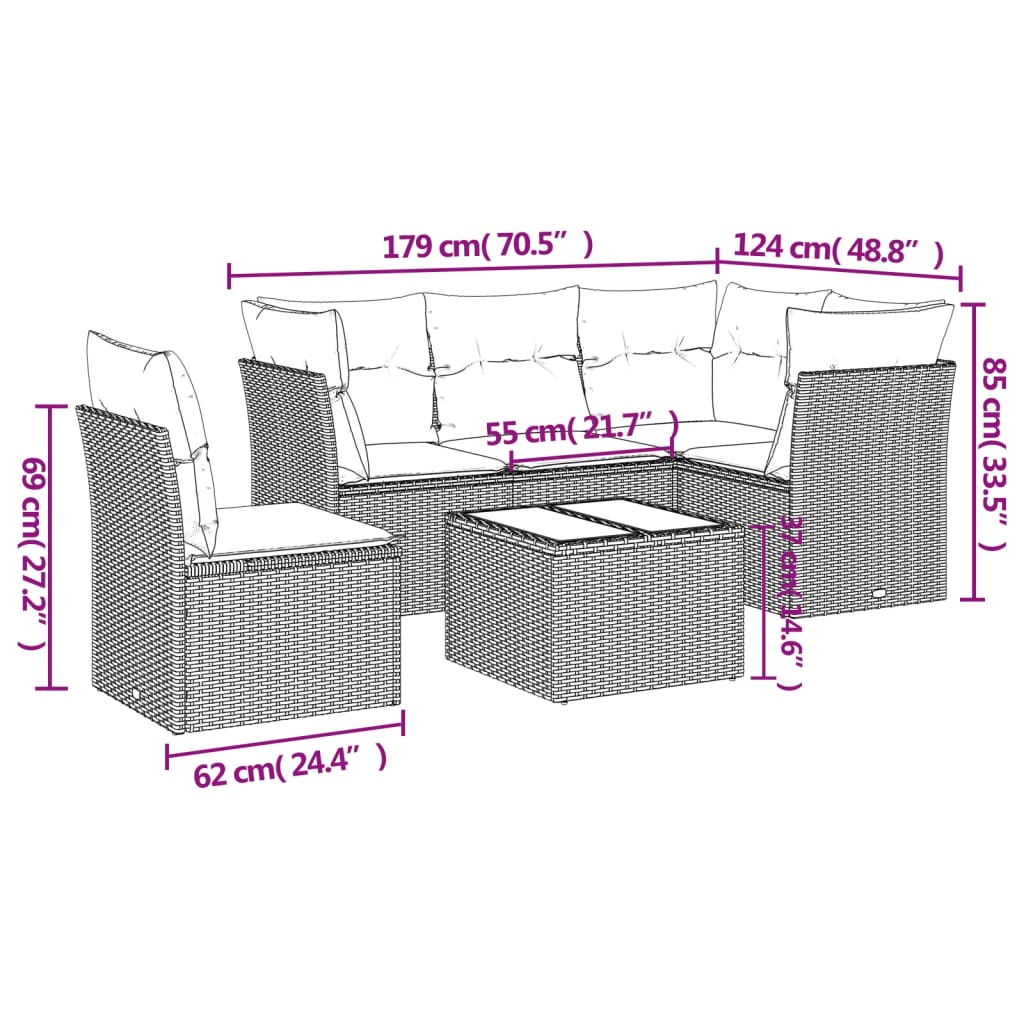 6-delige Loungeset met kussens poly rattan grijs is nu te koop bij PeponiXL, paradijselijk wonen!