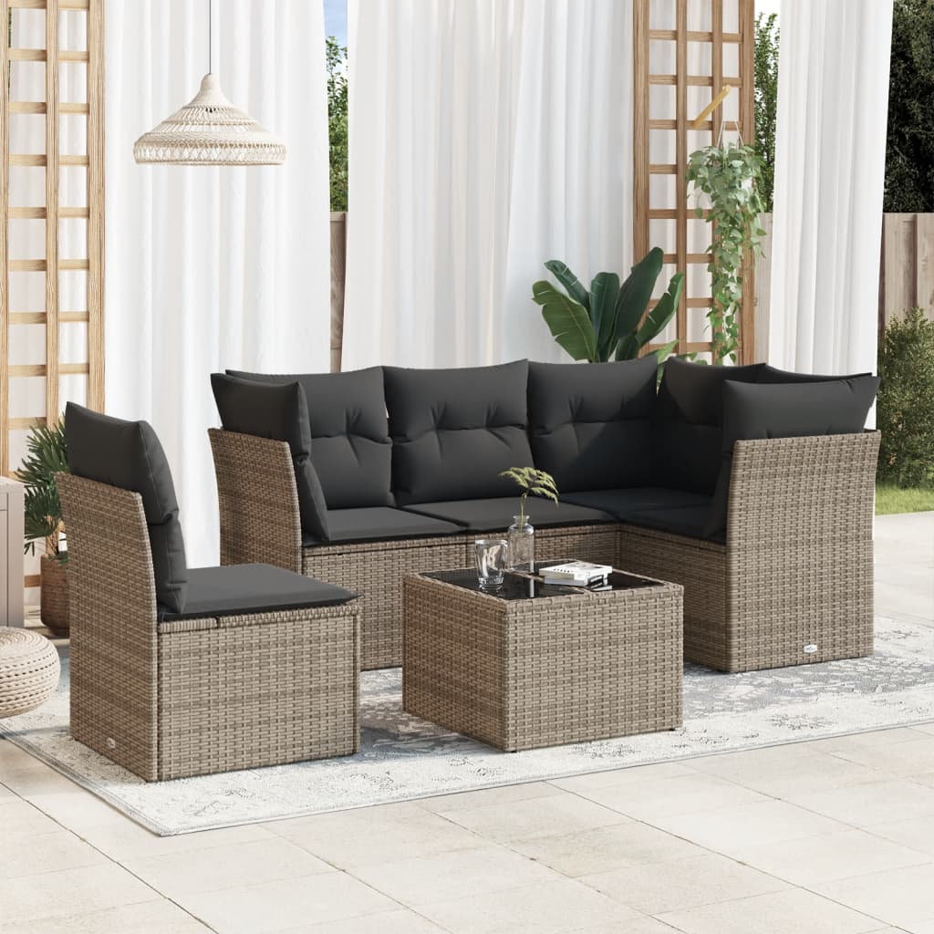 6-delige Loungeset met kussens poly rattan grijs is nu te koop bij PeponiXL, paradijselijk wonen!