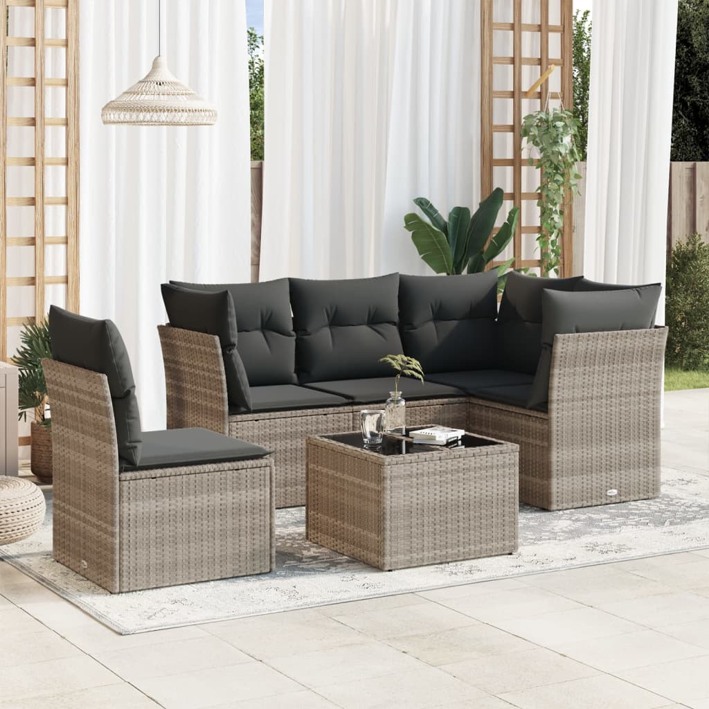 6-delige Loungeset met kussens poly rattan lichtgrijs is nu te koop bij PeponiXL, paradijselijk wonen!