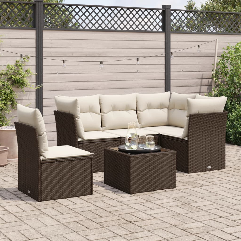 6-delige Loungeset met kussens poly rattan bruin is nu te koop bij PeponiXL, paradijselijk wonen!