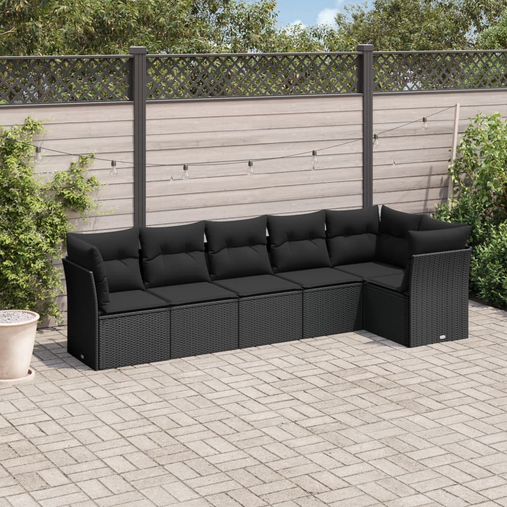 6-delige Loungeset met kussens poly rattan zwart is nu te koop bij PeponiXL, paradijselijk wonen!