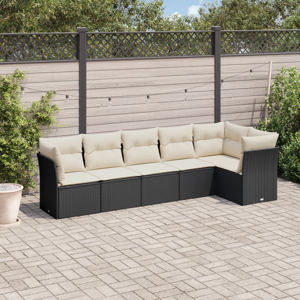 6-delige Loungeset met kussens poly rattan zwart is nu te koop bij PeponiXL, paradijselijk wonen!
