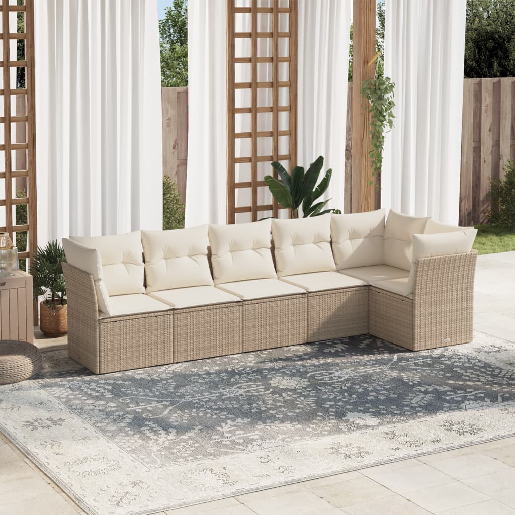 6-delige Loungeset met kussens poly rattan beige is nu te koop bij PeponiXL, paradijselijk wonen!