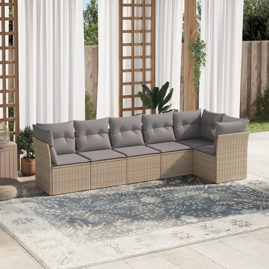 6-delige Loungeset met kussens poly rattan beige is nu te koop bij PeponiXL, paradijselijk wonen!