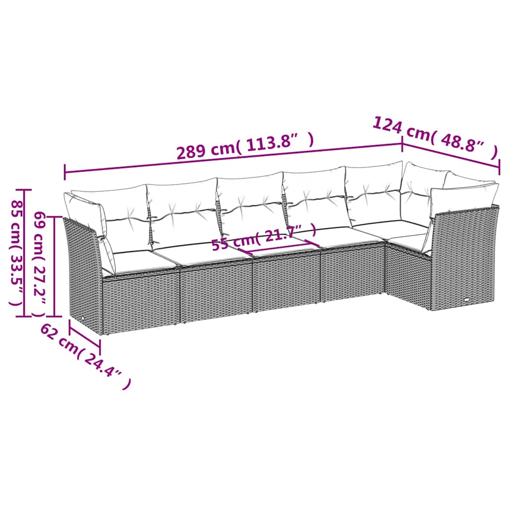 6-delige Loungeset met kussens poly rattan grijs is nu te koop bij PeponiXL, paradijselijk wonen!