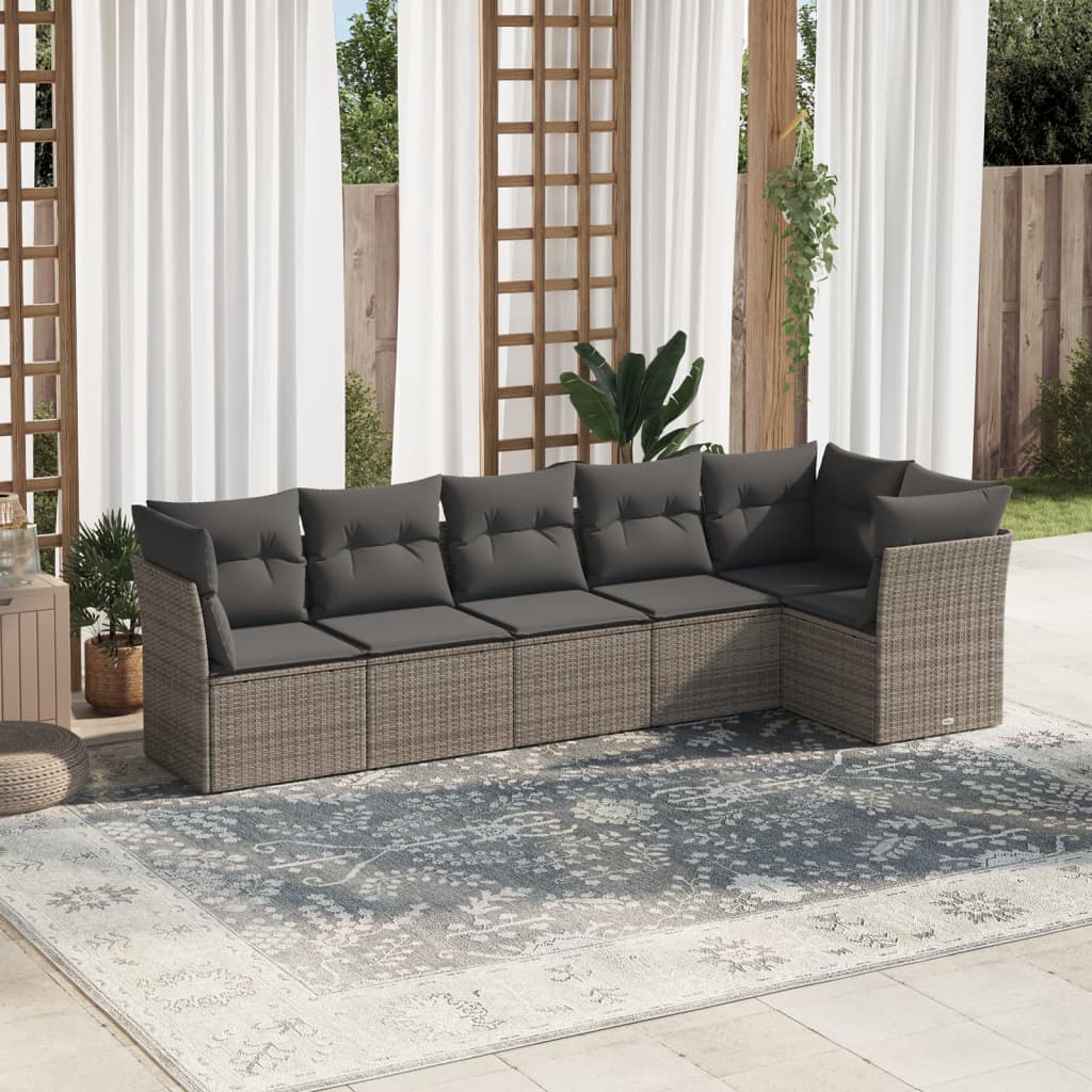 6-delige Loungeset met kussens poly rattan grijs is nu te koop bij PeponiXL, paradijselijk wonen!