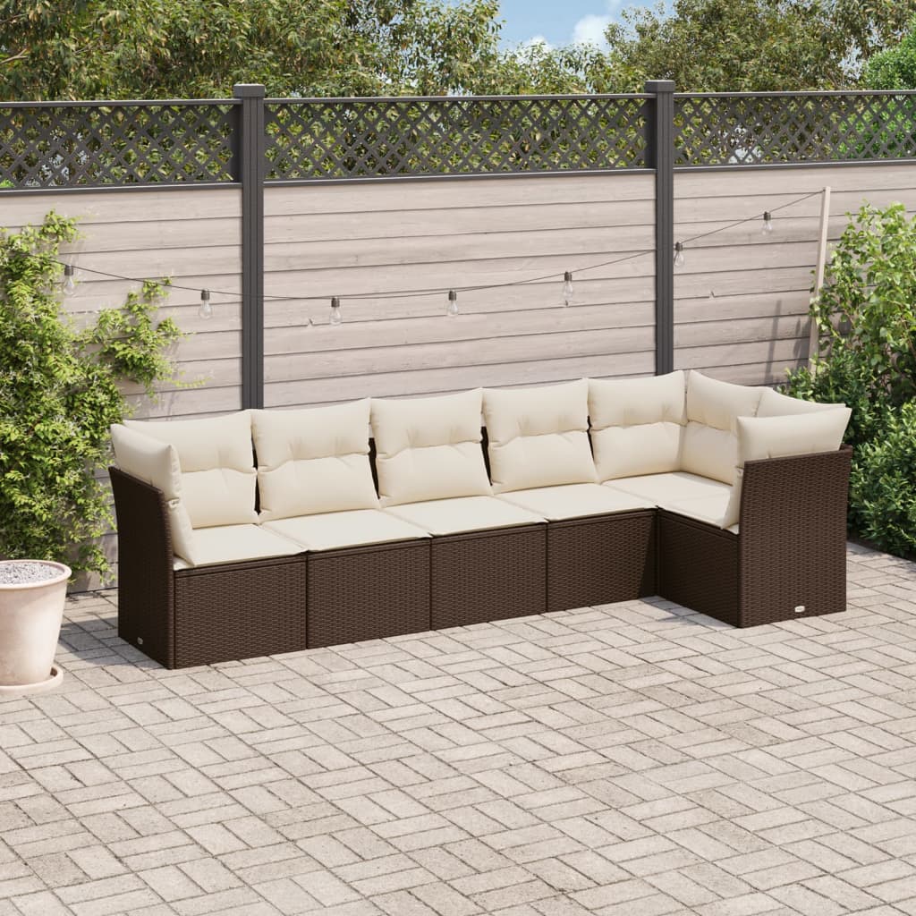6-delige Loungeset met kussens poly rattan bruin is nu te koop bij PeponiXL, paradijselijk wonen!