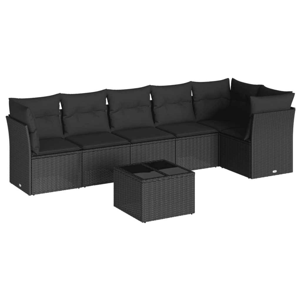 7-delige Loungeset met kussens poly rattan zwart is nu te koop bij PeponiXL, paradijselijk wonen!