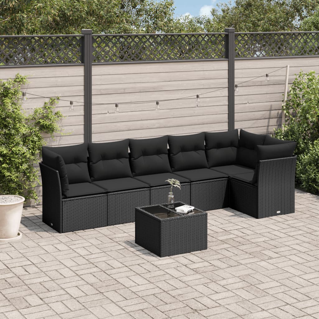 7-delige Loungeset met kussens poly rattan zwart is nu te koop bij PeponiXL, paradijselijk wonen!