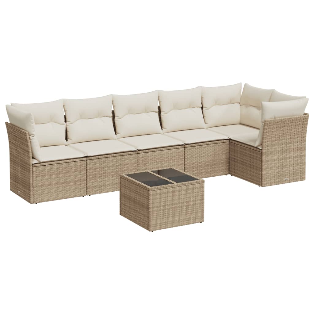 7-delige Loungeset met kussens poly rattan beige is nu te koop bij PeponiXL, paradijselijk wonen!