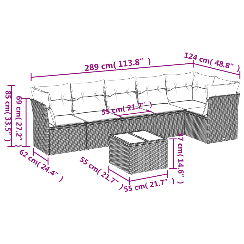 7-delige Loungeset met kussens poly rattan beige is nu te koop bij PeponiXL, paradijselijk wonen!