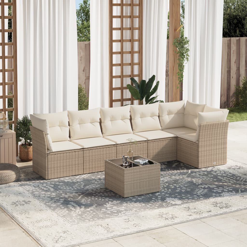 7-delige Loungeset met kussens poly rattan beige is nu te koop bij PeponiXL, paradijselijk wonen!