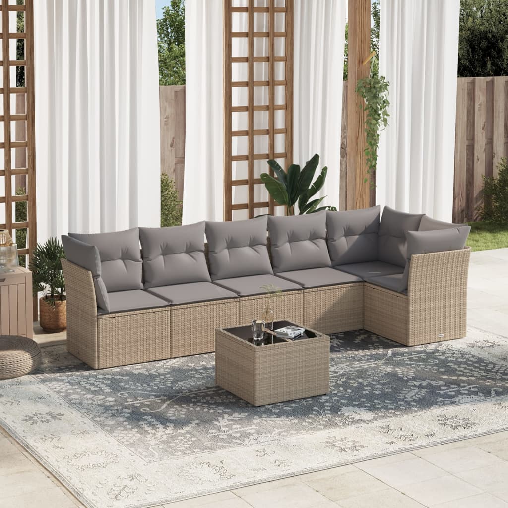 7-delige Loungeset met kussens poly rattan beige is nu te koop bij PeponiXL, paradijselijk wonen!