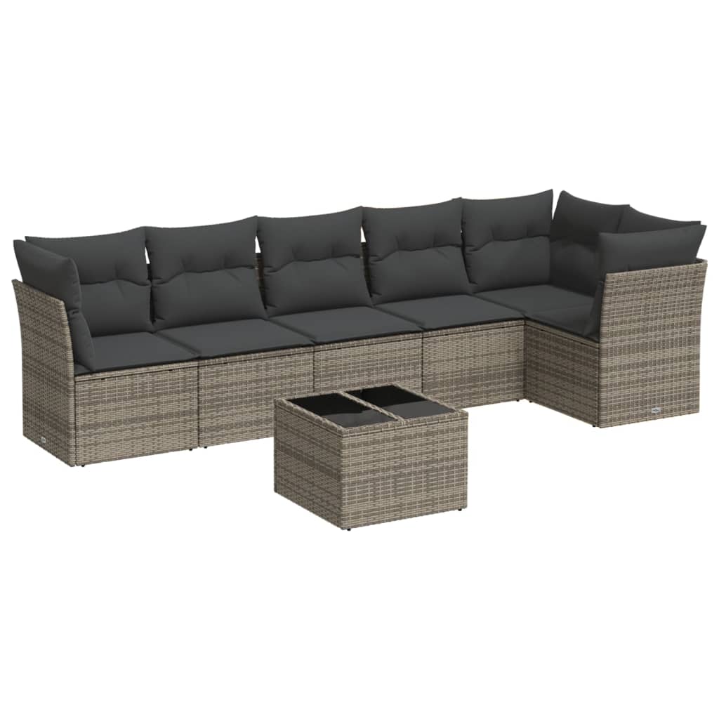 7-delige Loungeset met kussens poly rattan grijs is nu te koop bij PeponiXL, paradijselijk wonen!