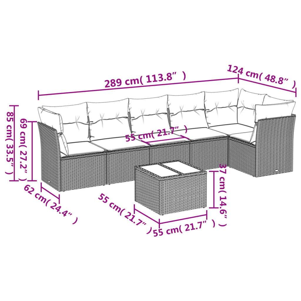 7-delige Loungeset met kussens poly rattan grijs is nu te koop bij PeponiXL, paradijselijk wonen!