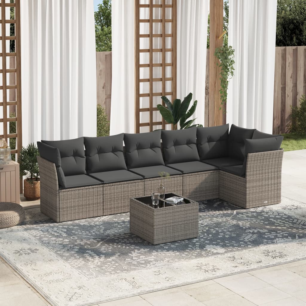 7-delige Loungeset met kussens poly rattan grijs is nu te koop bij PeponiXL, paradijselijk wonen!