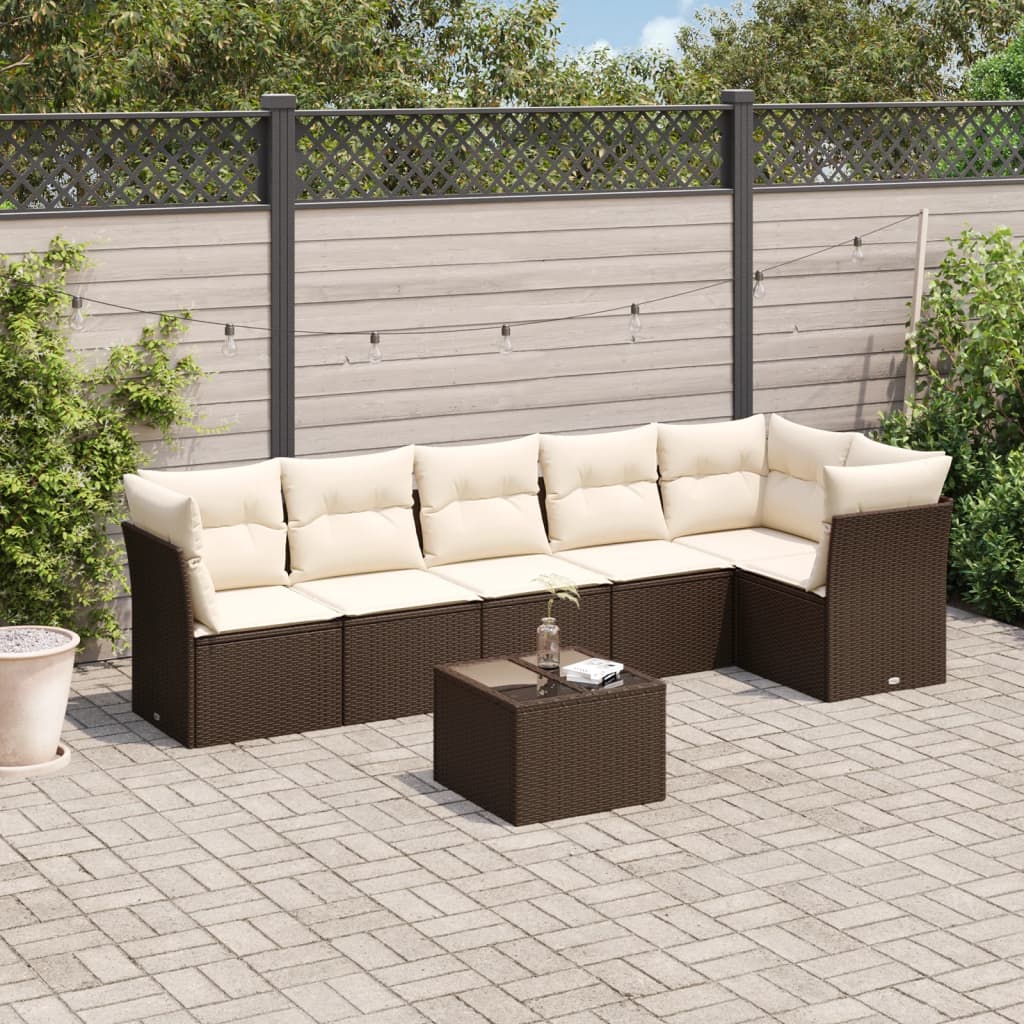 7-delige Loungeset met kussens poly rattan bruin is nu te koop bij PeponiXL, paradijselijk wonen!