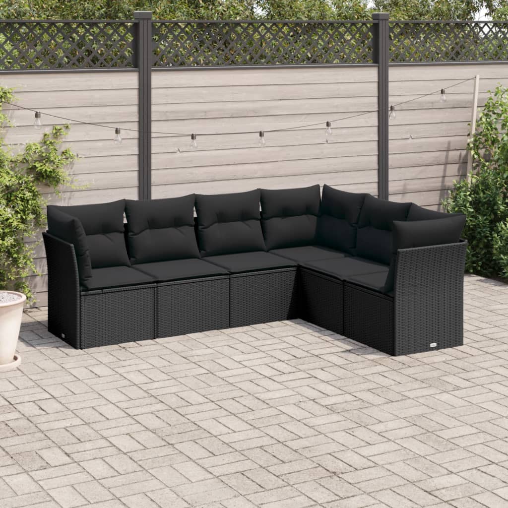 6-delige Loungeset met kussens poly rattan zwart is nu te koop bij PeponiXL, paradijselijk wonen!