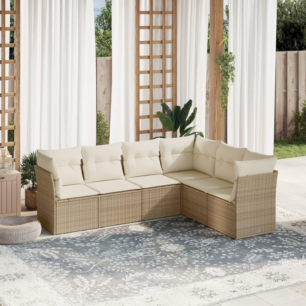 6-delige Loungeset met kussens poly rattan beige is nu te koop bij PeponiXL, paradijselijk wonen!