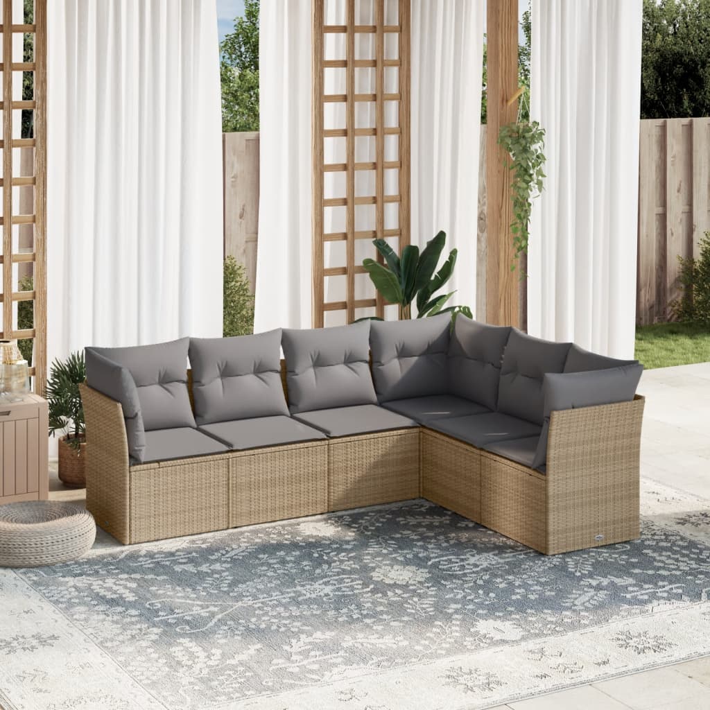 6-delige Loungeset met kussens poly rattan beige is nu te koop bij PeponiXL, paradijselijk wonen!