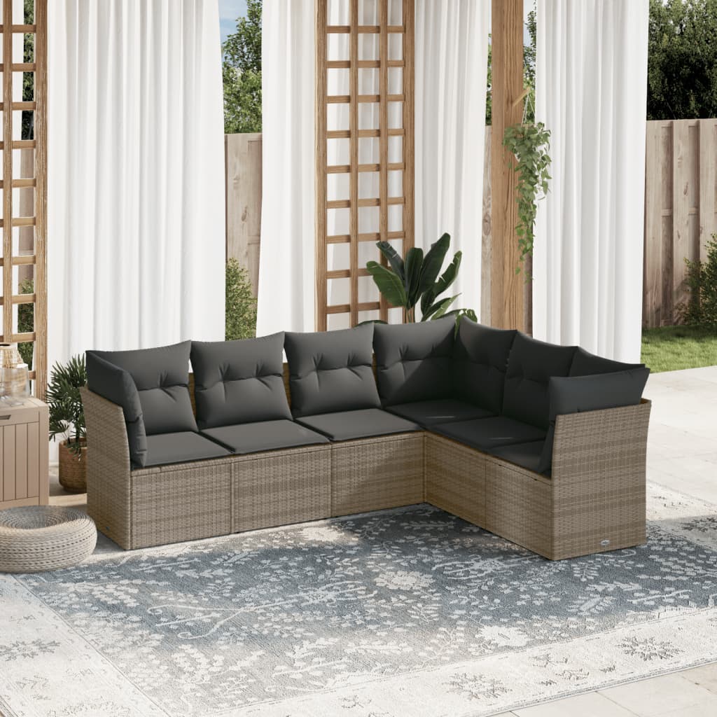 6-delige Loungeset met kussens poly rattan grijs is nu te koop bij PeponiXL, paradijselijk wonen!