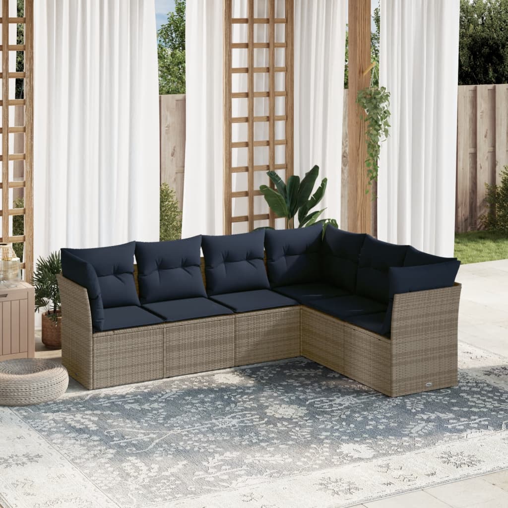 6-delige tuinbankset met kussens, grijs polyrotan is nu te koop bij PeponiXL, paradijselijk wonen!