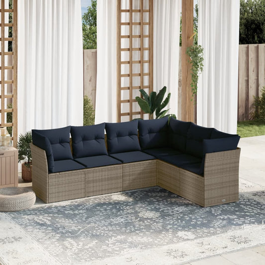 6-delige tuinbankset met kussens, grijs polyrotan is nu te koop bij PeponiXL, paradijselijk wonen!