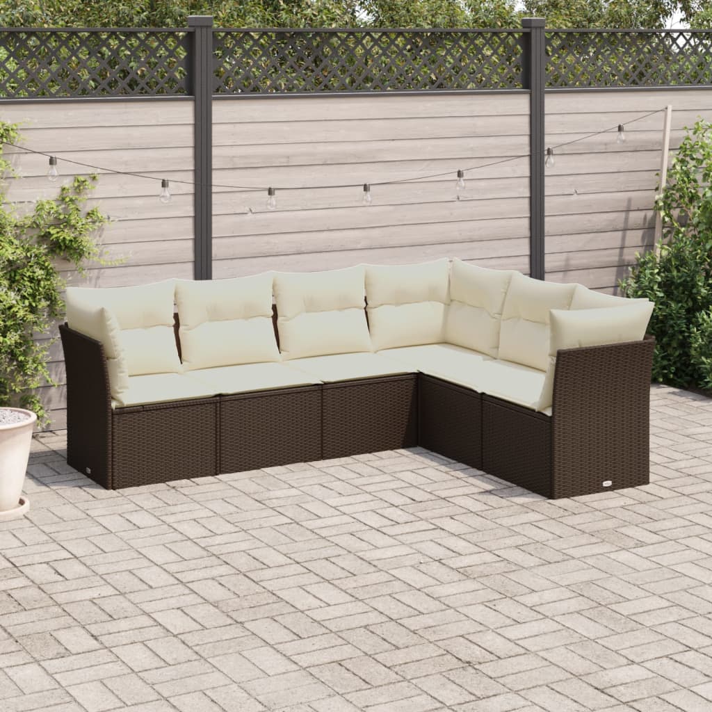 6-delige Loungeset met kussens poly rattan bruin is nu te koop bij PeponiXL, paradijselijk wonen!