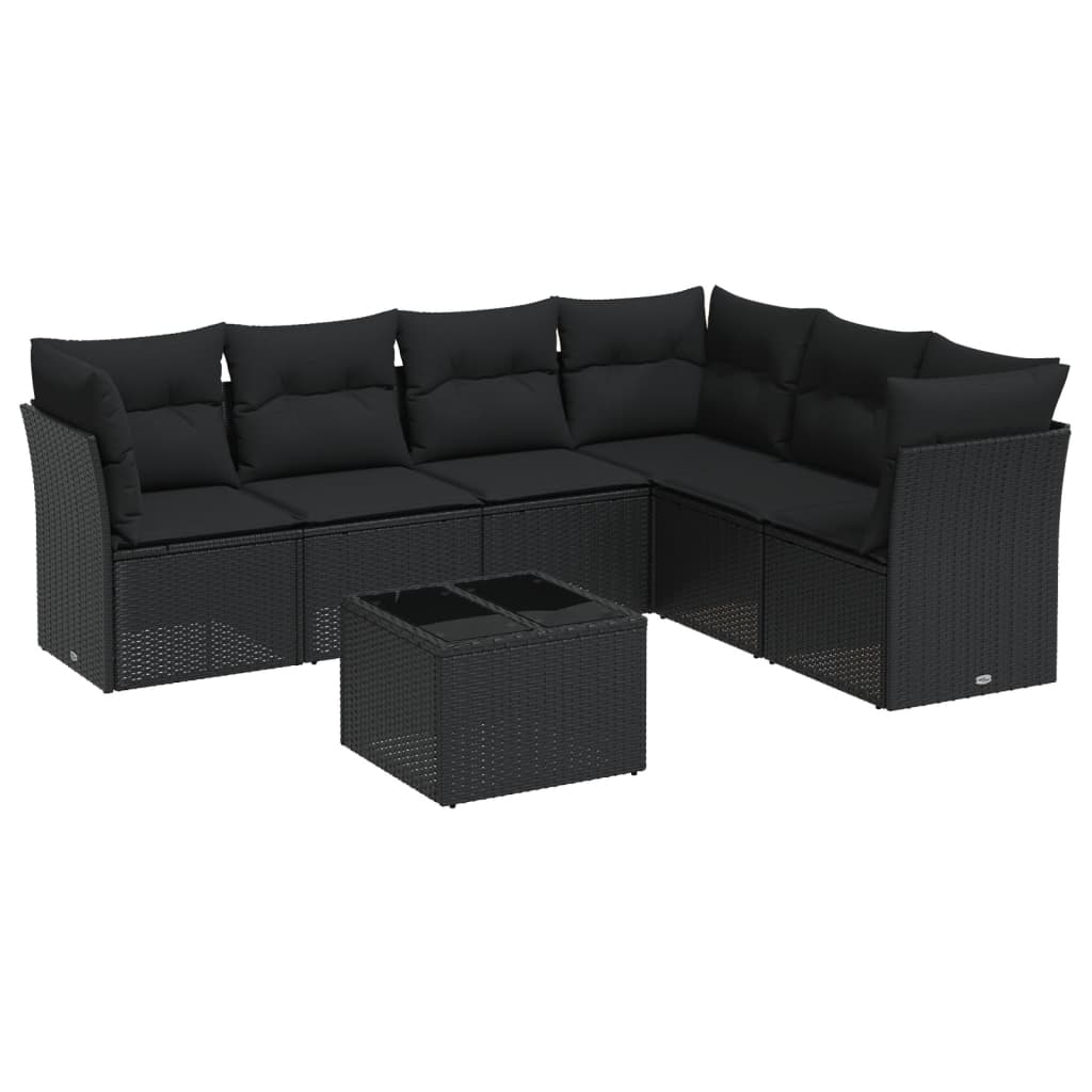 7-delige Loungeset met kussens poly rattan zwart is nu te koop bij PeponiXL, paradijselijk wonen!