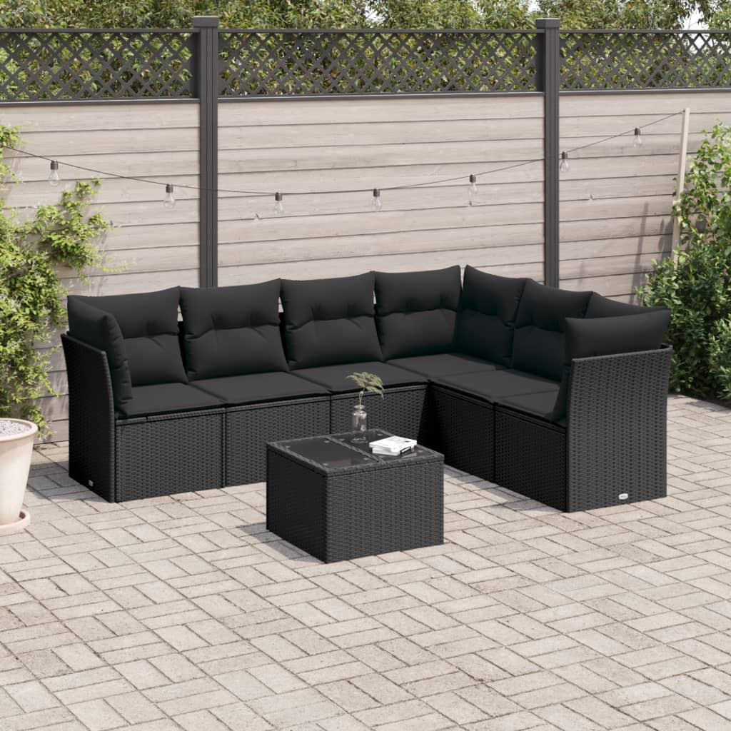 7-delige Loungeset met kussens poly rattan zwart is nu te koop bij PeponiXL, paradijselijk wonen!