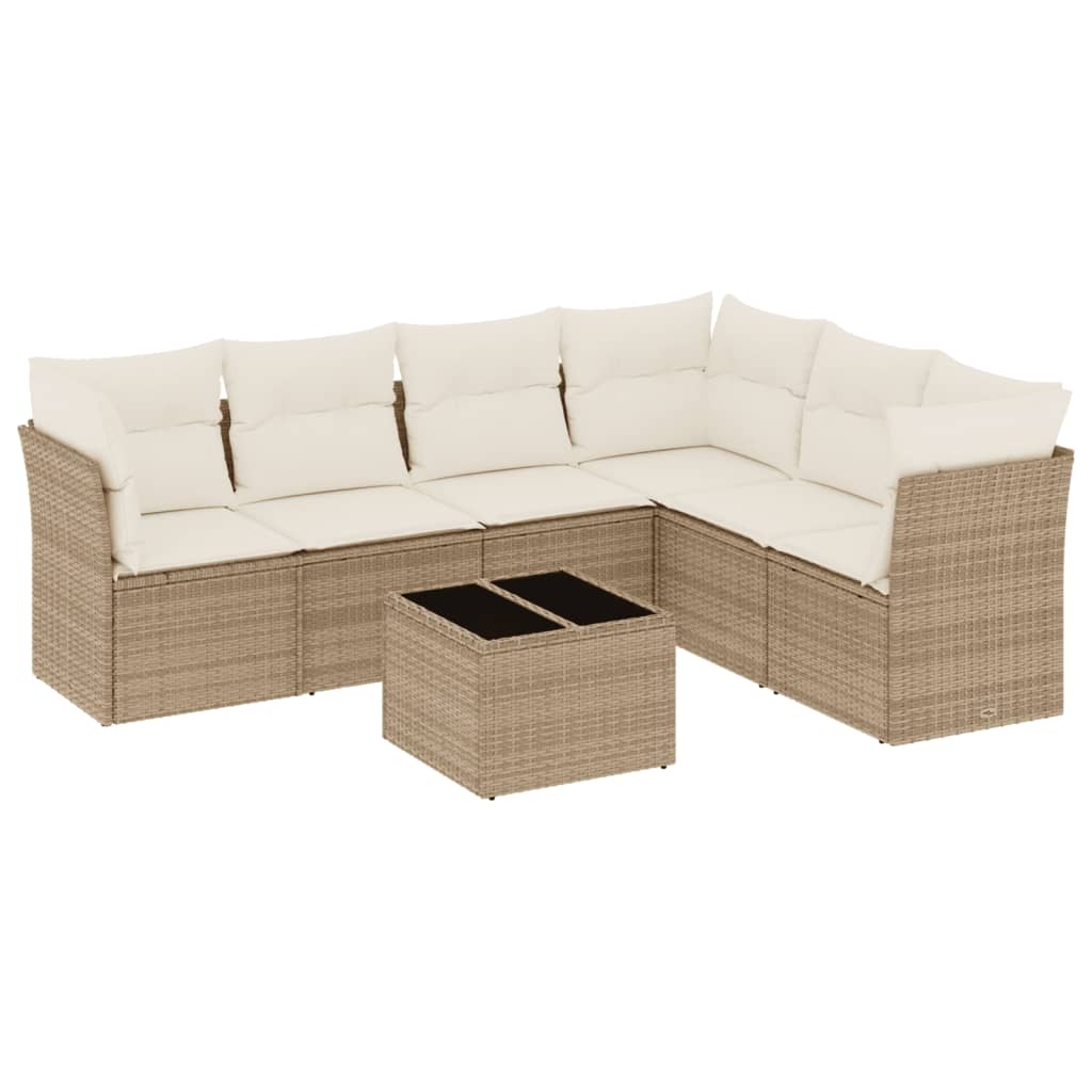 7-delige Loungeset met kussens poly rattan beige is nu te koop bij PeponiXL, paradijselijk wonen!