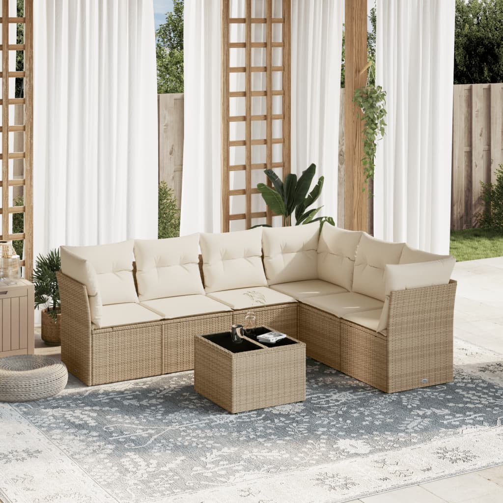 7-delige Loungeset met kussens poly rattan beige is nu te koop bij PeponiXL, paradijselijk wonen!