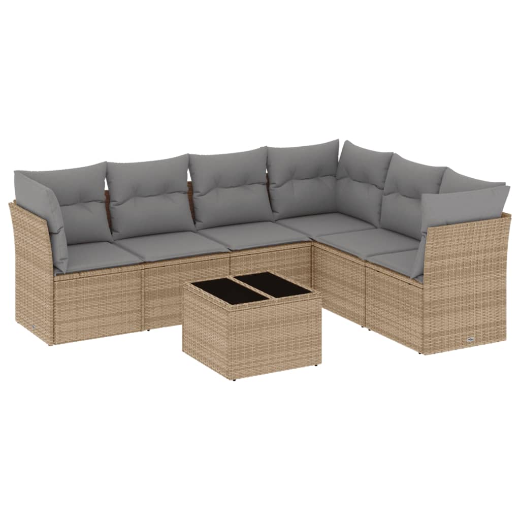 7-delige Loungeset met kussens poly rattan beige is nu te koop bij PeponiXL, paradijselijk wonen!