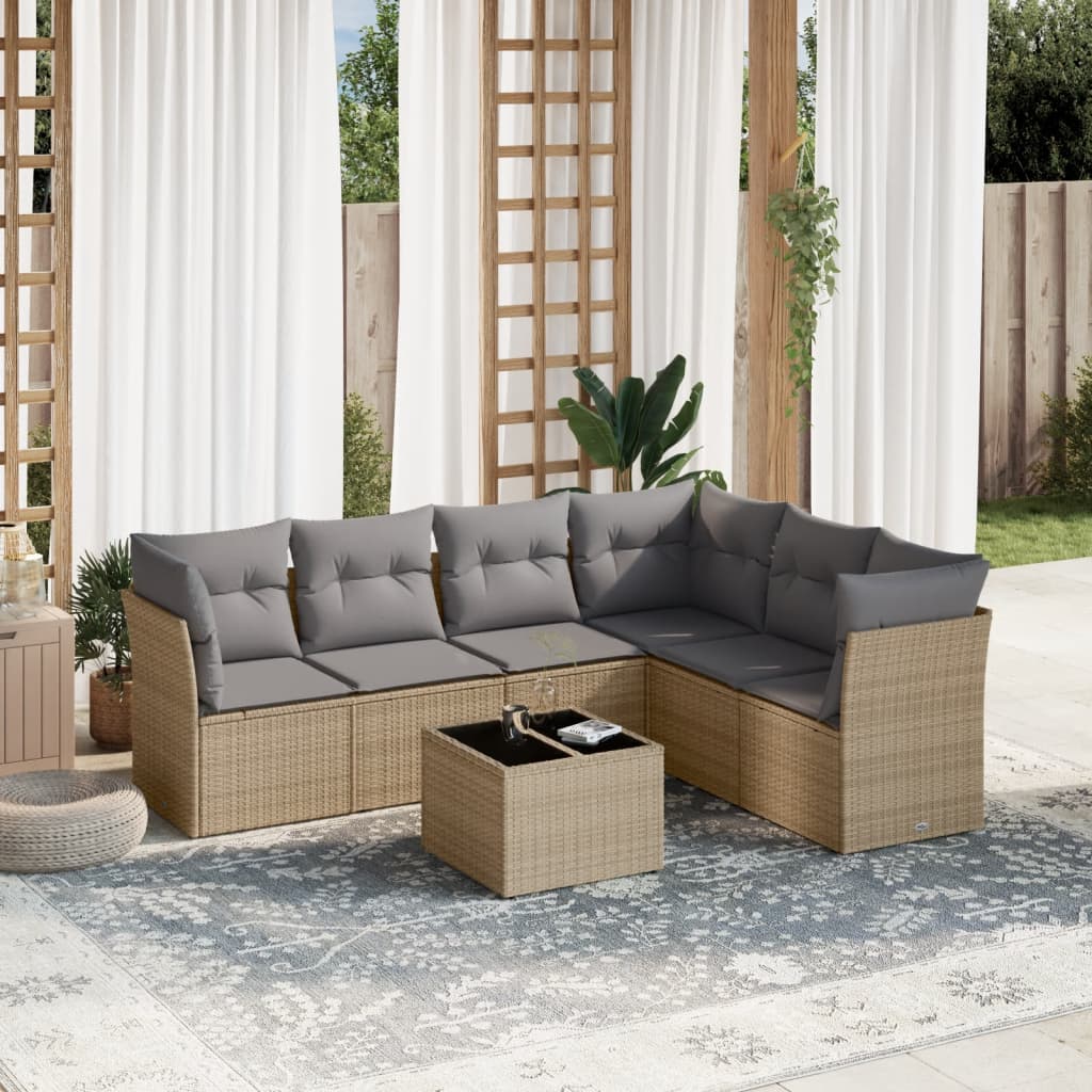7-delige Loungeset met kussens poly rattan beige is nu te koop bij PeponiXL, paradijselijk wonen!