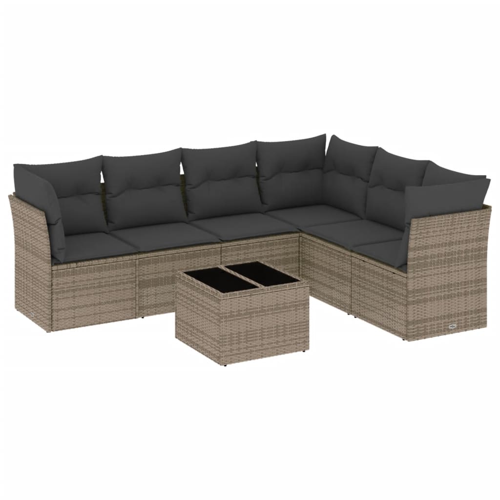 7-delige Loungeset met kussens poly rattan grijs is nu te koop bij PeponiXL, paradijselijk wonen!