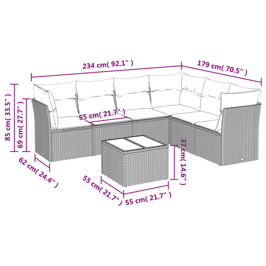 7-delige Loungeset met kussens poly rattan grijs is nu te koop bij PeponiXL, paradijselijk wonen!