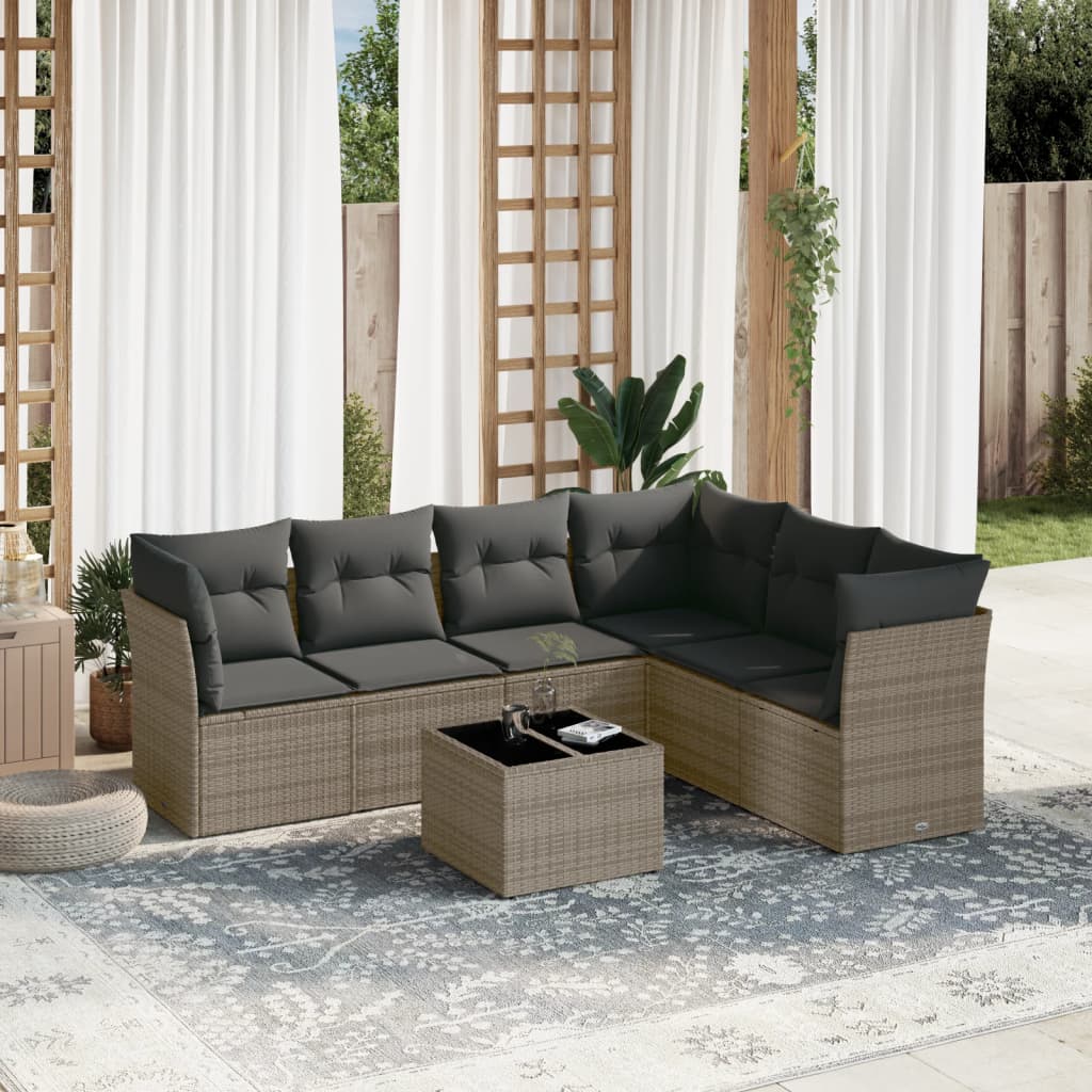 7-delige Loungeset met kussens poly rattan grijs is nu te koop bij PeponiXL, paradijselijk wonen!