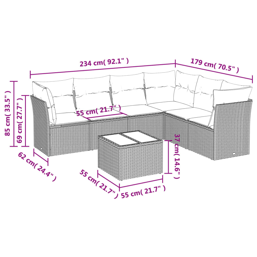 7-delige tuinbankset met kussens, grijs polyrotan is nu te koop bij PeponiXL, paradijselijk wonen!