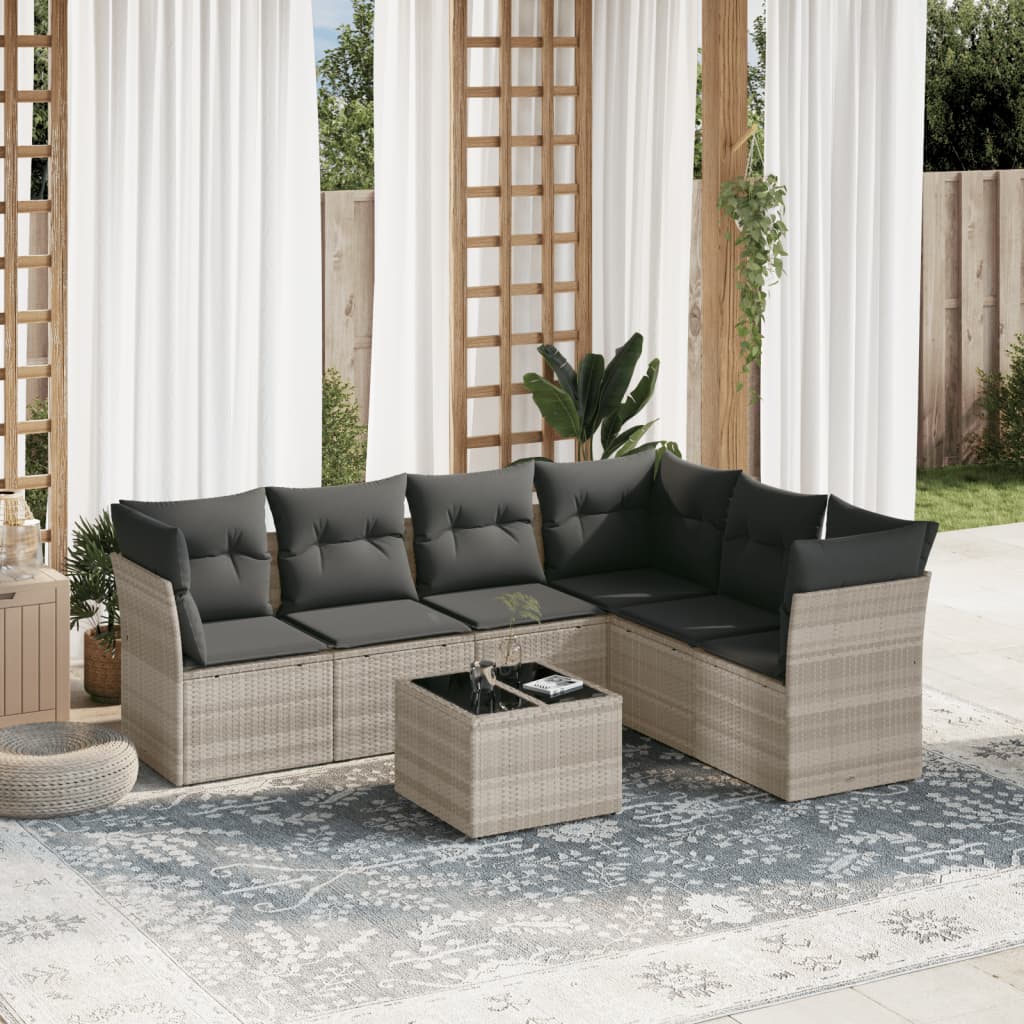 7-delige Loungeset met kussens poly rattan lichtgrijs is nu te koop bij PeponiXL, paradijselijk wonen!