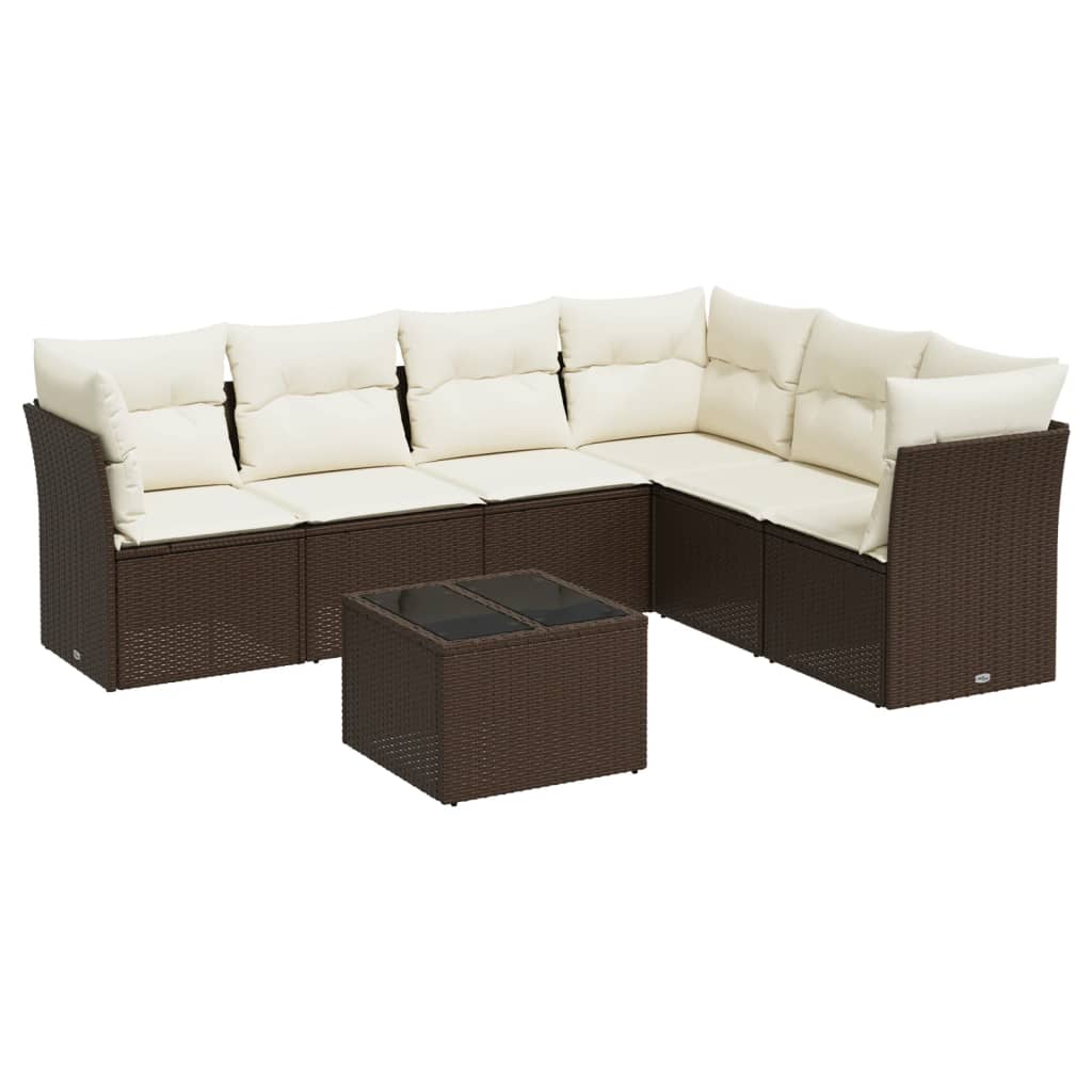 7-delige Loungeset met kussens poly rattan bruin is nu te koop bij PeponiXL, paradijselijk wonen!