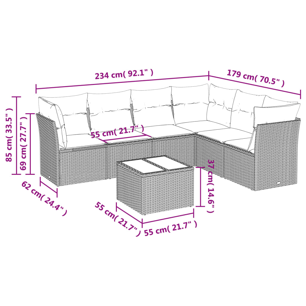 7-delige Loungeset met kussens poly rattan bruin is nu te koop bij PeponiXL, paradijselijk wonen!