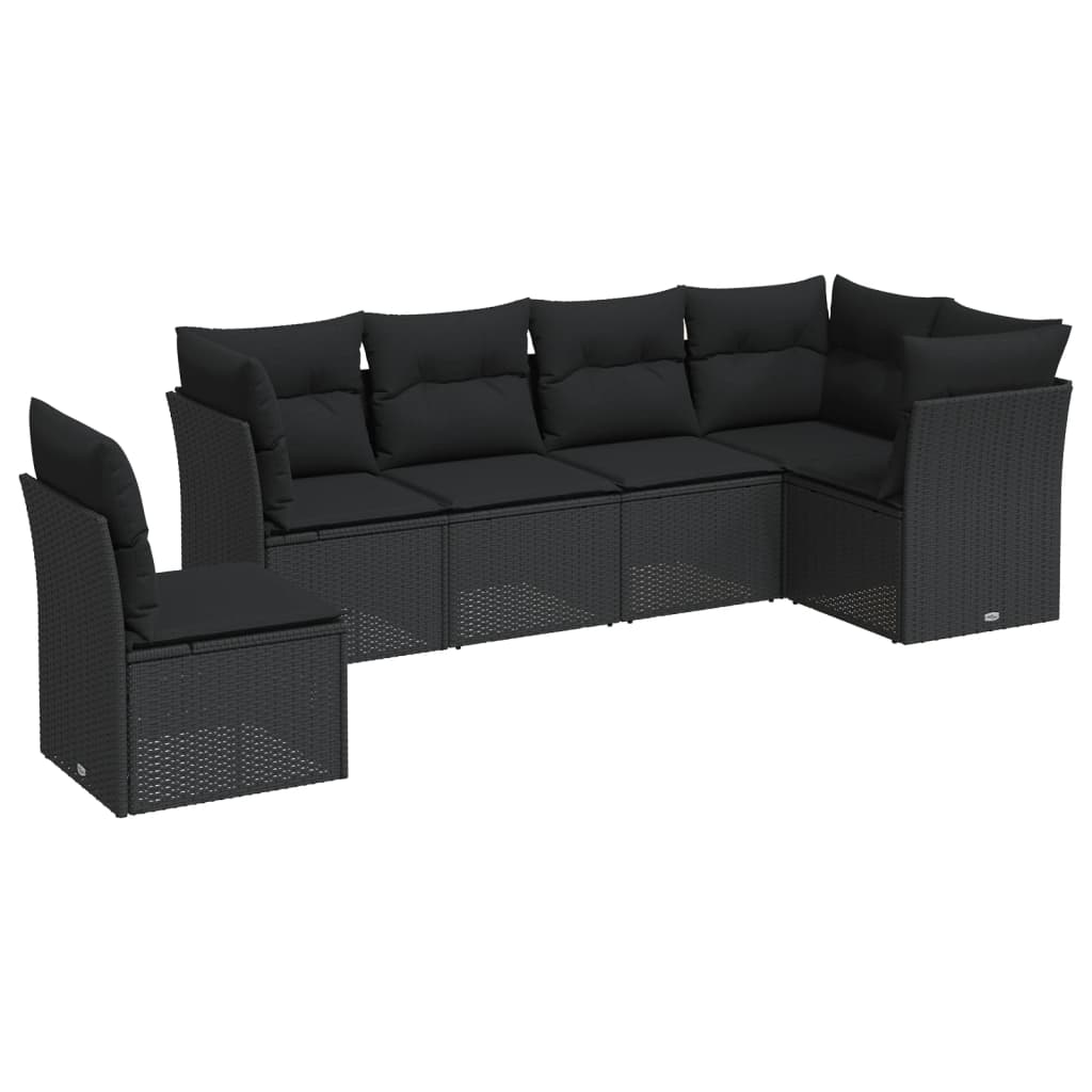 6-delige Loungeset met kussens poly rattan zwart is nu te koop bij PeponiXL, paradijselijk wonen!
