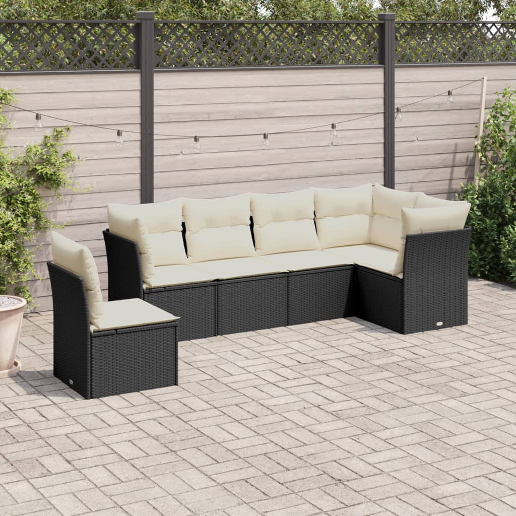 6-delige Loungeset met kussens poly rattan zwart is nu te koop bij PeponiXL, paradijselijk wonen!