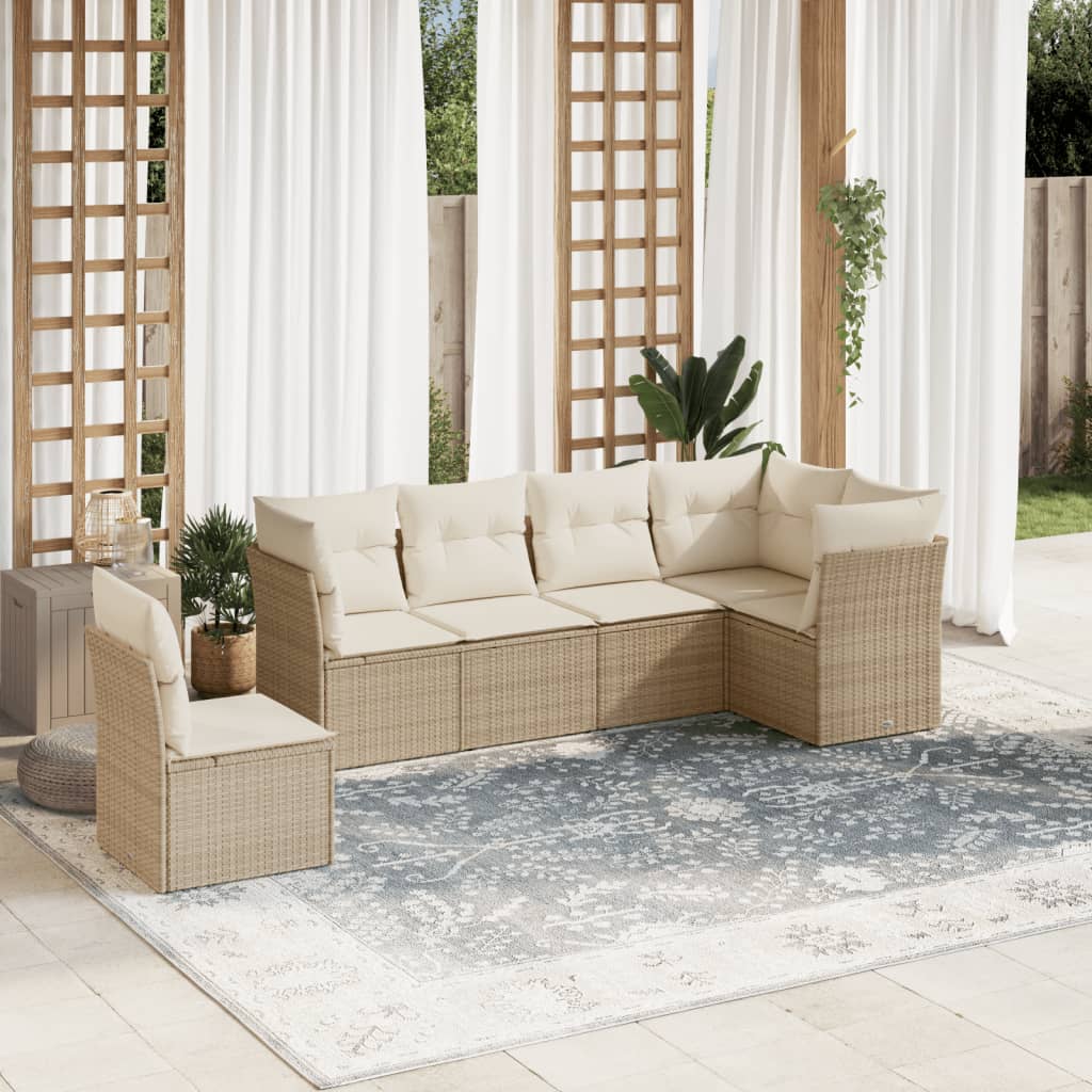 6-delige Loungeset met kussens poly rattan beige is nu te koop bij PeponiXL, paradijselijk wonen!