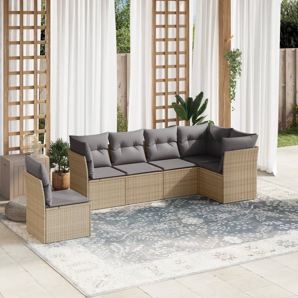 6-delige Loungeset met kussens poly rattan beige is nu te koop bij PeponiXL, paradijselijk wonen!