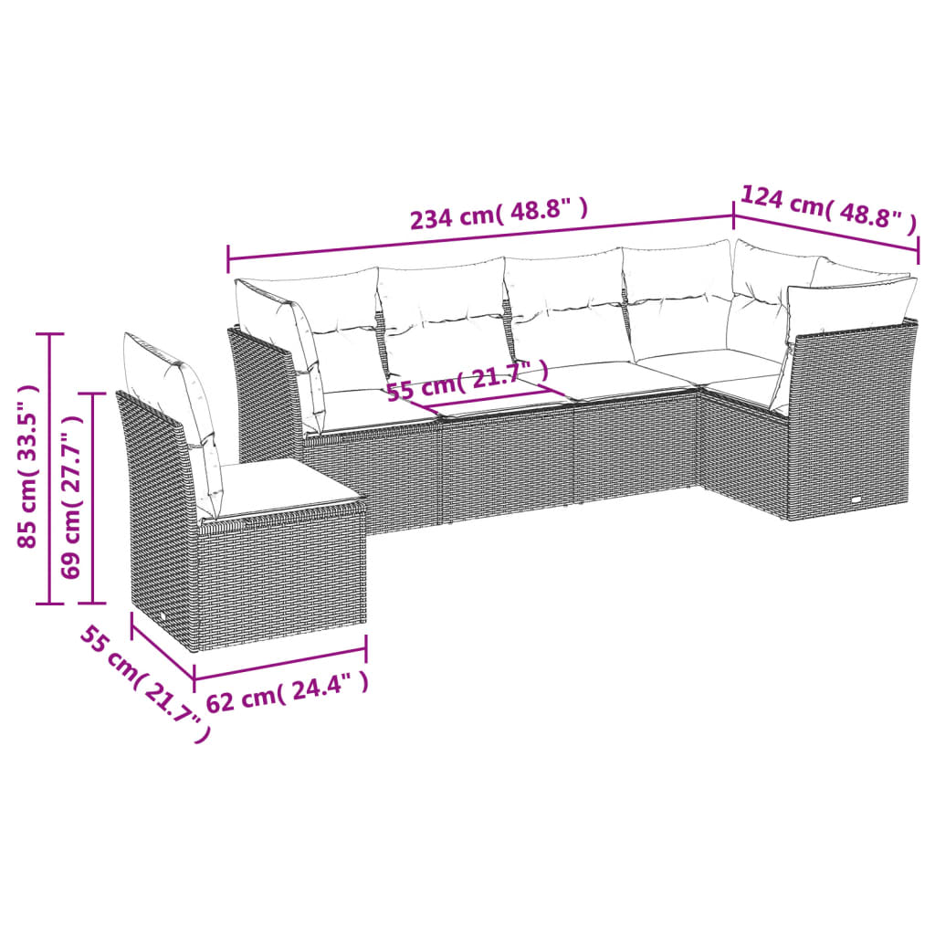 6-delige Loungeset met kussens poly rattan grijs is nu te koop bij PeponiXL, paradijselijk wonen!